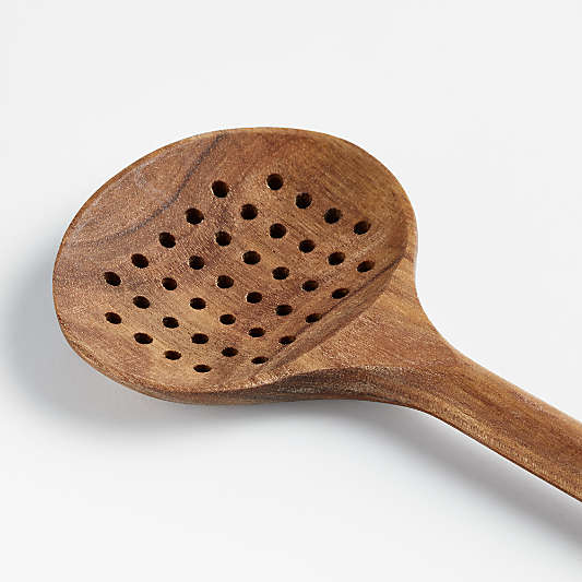 Crate & Barrel Acacia Slotted Spoon