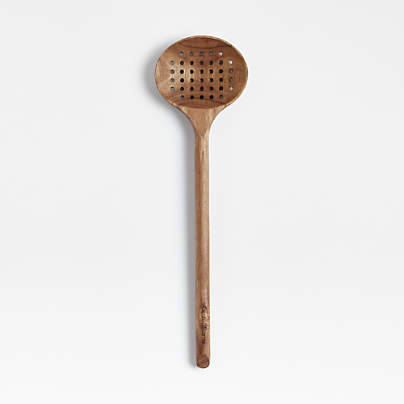 Crate & Barrel Acacia Slotted Spoon