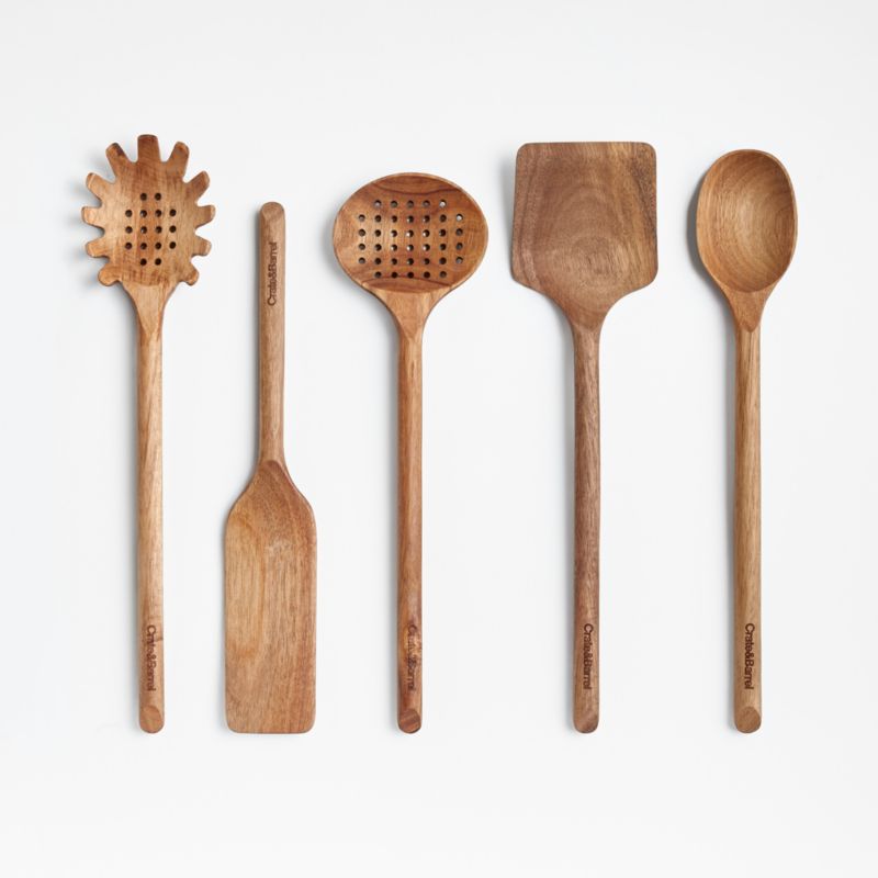 Crate & Barrel Acacia Utensils, Set of 5 + Reviews | Crate & Barrel