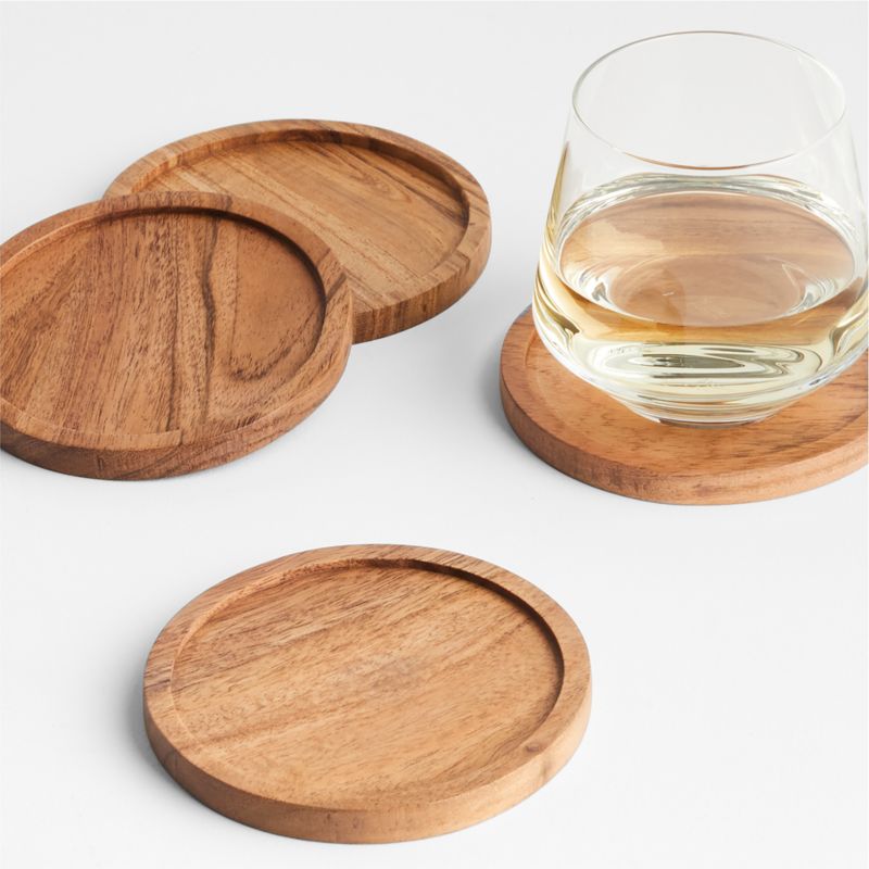 8 Pack Acacia Wood Coasters for Coffee Table - Wooden Coasters for