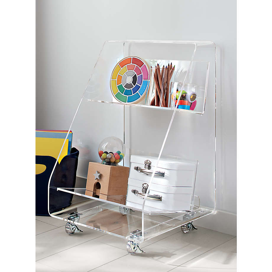 Crate&Barrel Acrylic Rolling Book Cart Square One
