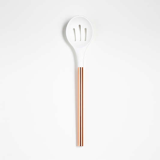 Ada White Silicone Slotted Spoon with Copper Handle