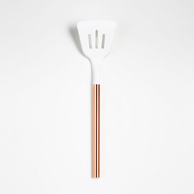 View Ada White Silicone Slotted Turner with Copper Handle details