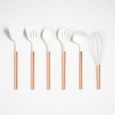 View Ada White Silicone Utensils with Copper Handles, Set of 6 details