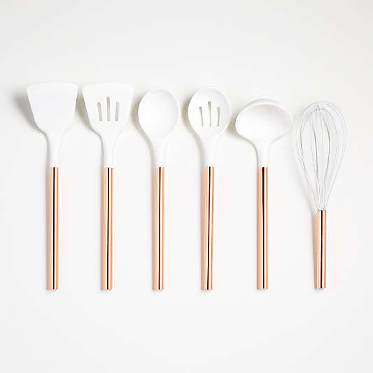 Ada White Silicone Utensils with Copper Handles, Set of 6