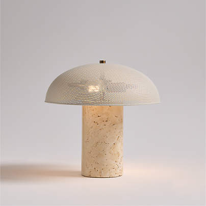 Adamo Travertine Mini Table Lamp with Metal Shade 12.4"