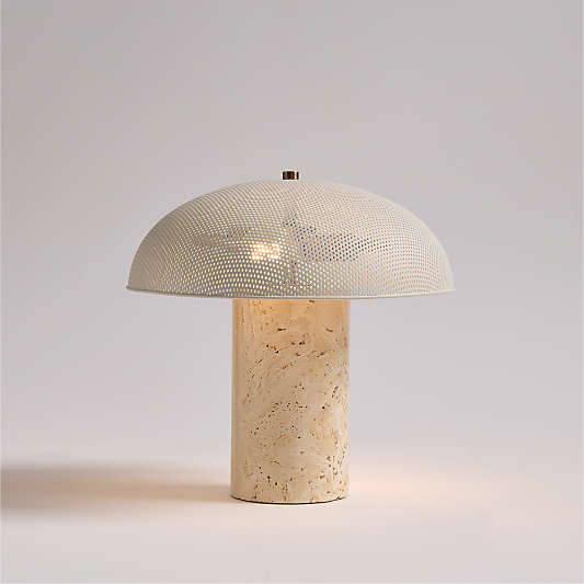 Adamo Travertine Mini Table Lamp with Metal Shade 12.4"