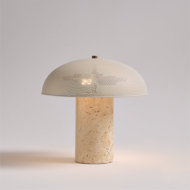 Adamo Travertine Mini Table Lamp with Metal Shade 12.4