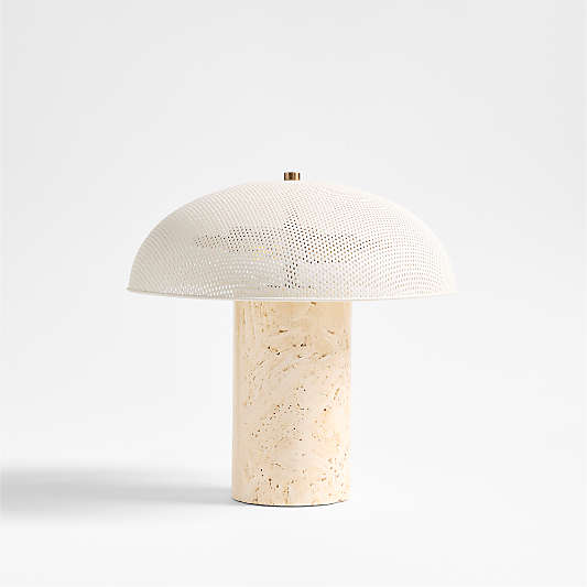 Adamo Travertine Mini Table Lamp with Metal Shade 12.4"