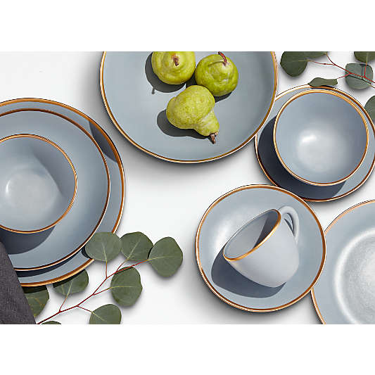 Addison Grey 16-Piece Gold Rim Dinnerware Set