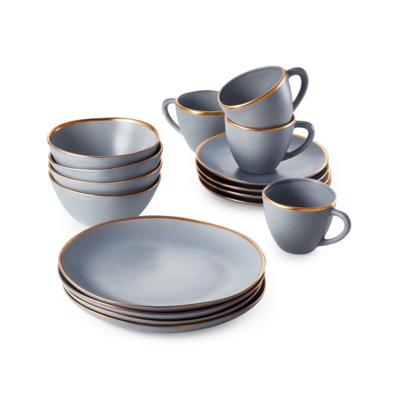 Addison Grey 16-Piece Gold Rim Dinnerware Set