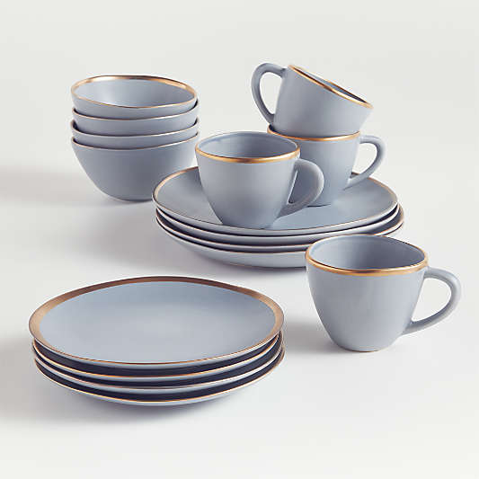 Addison Grey 16-Piece Gold Rim Dinnerware Set