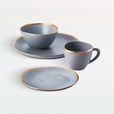 View Addison Grey 4-Piece Gold Rim Dinnerware Set details
