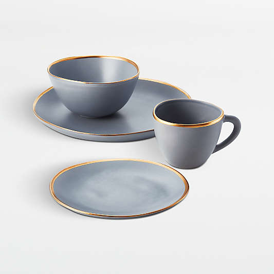 Addison Grey 4-Piece Gold Rim Dinnerware Set