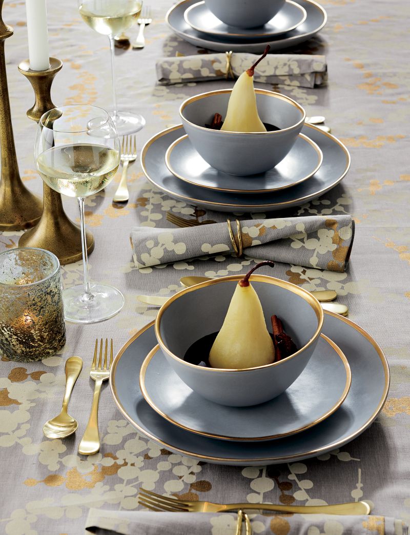 Addison Grey 16-Piece Gold Rim Dinnerware Set - image 2 of 8