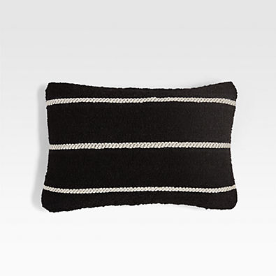 View Adia 20"x13" Striped Black Outdoor Lumbar Pillow details