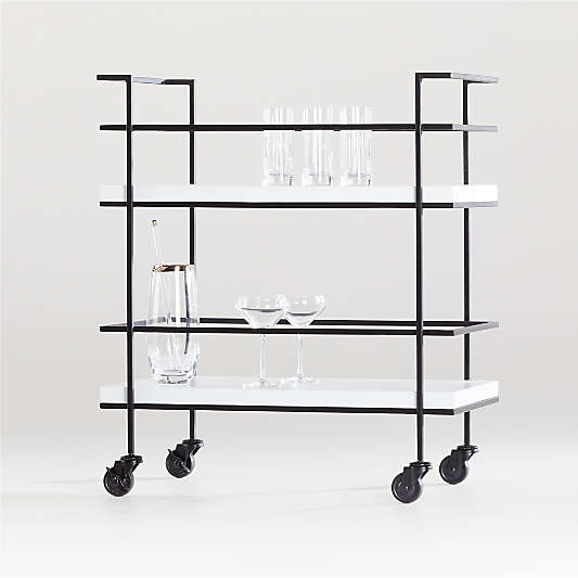 Adina Black Cart with White Concrete Shelves