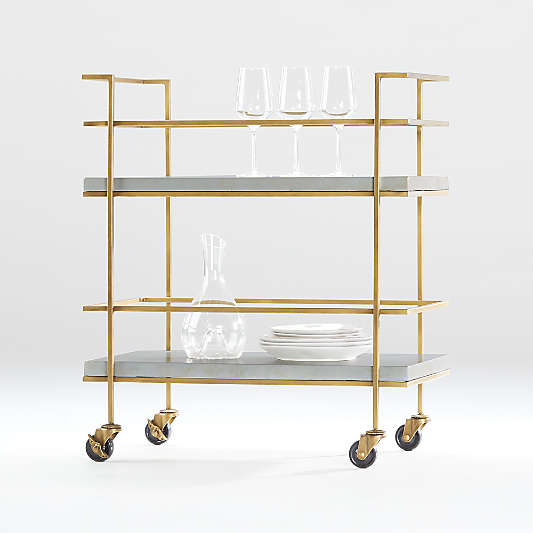 Adina Brass Cart with Silver Leaf Concrete Shelves
