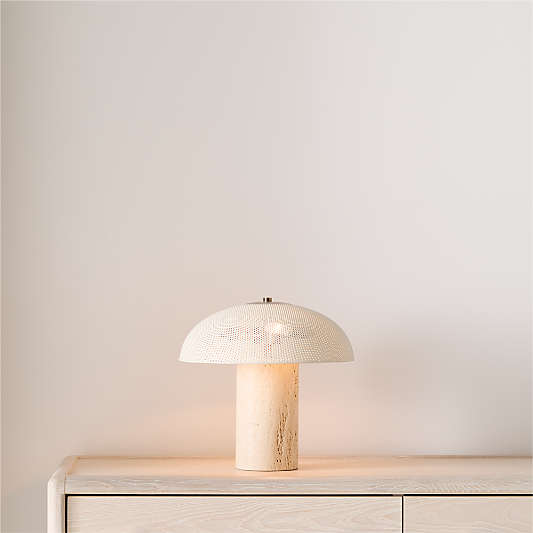 Adamo Travertine Mini Table Lamp with Metal Shade 12.4"