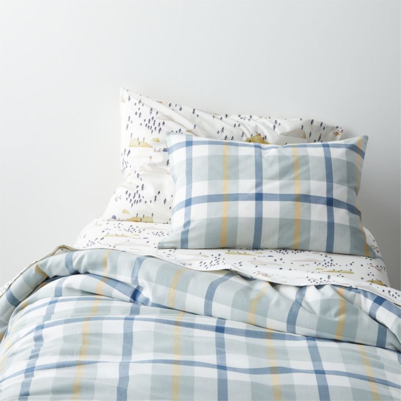 Adventure Organic Cotton Blue Plaid Kids Full/Queen Duvet Cover