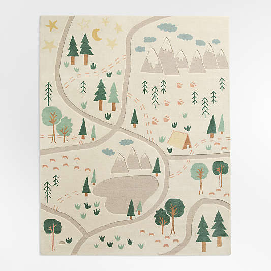 Adventure Map Ivory Wool Kids Area Rug 8'x10'