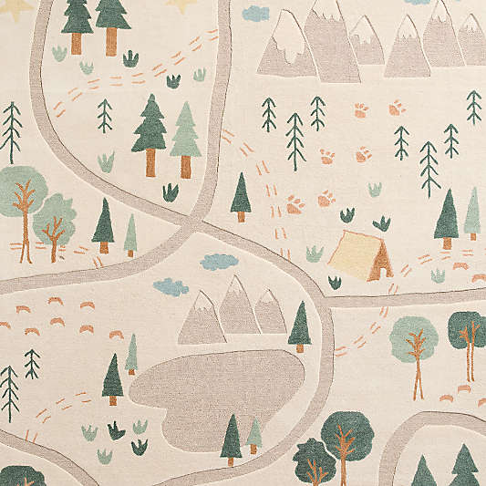 Adventure Map Ivory Wool Kids Area Rug Swatch