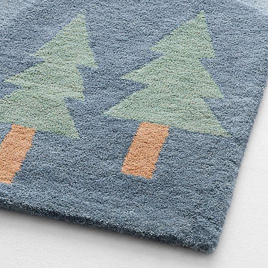 Adventure Map Navy Wool Kids Area Rug