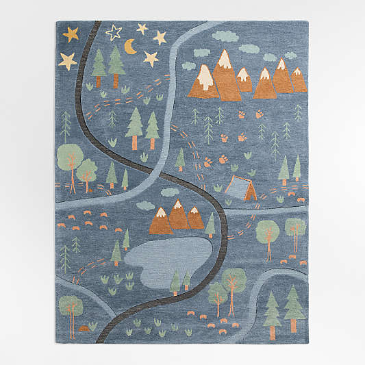 Adventure Map Navy Wool Kids Area Rug