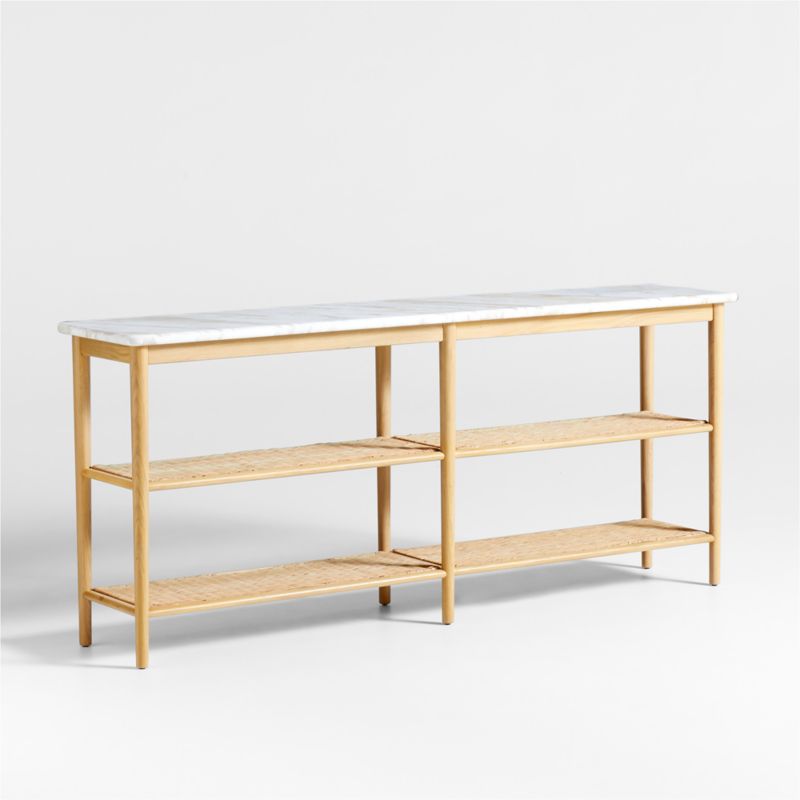 Aeree 72" Natural Oak and Rattan Console Table with Marble Top - image 3 of 7