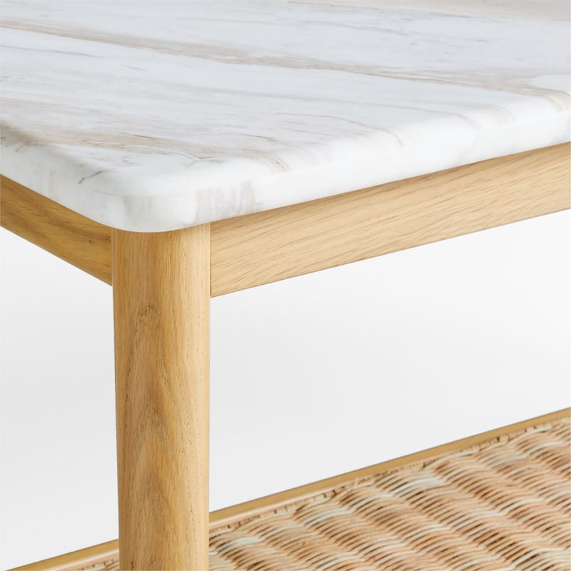 Aeree Natural Oak and Rattan Storage Side Table with Marble Top - image 8 of 13