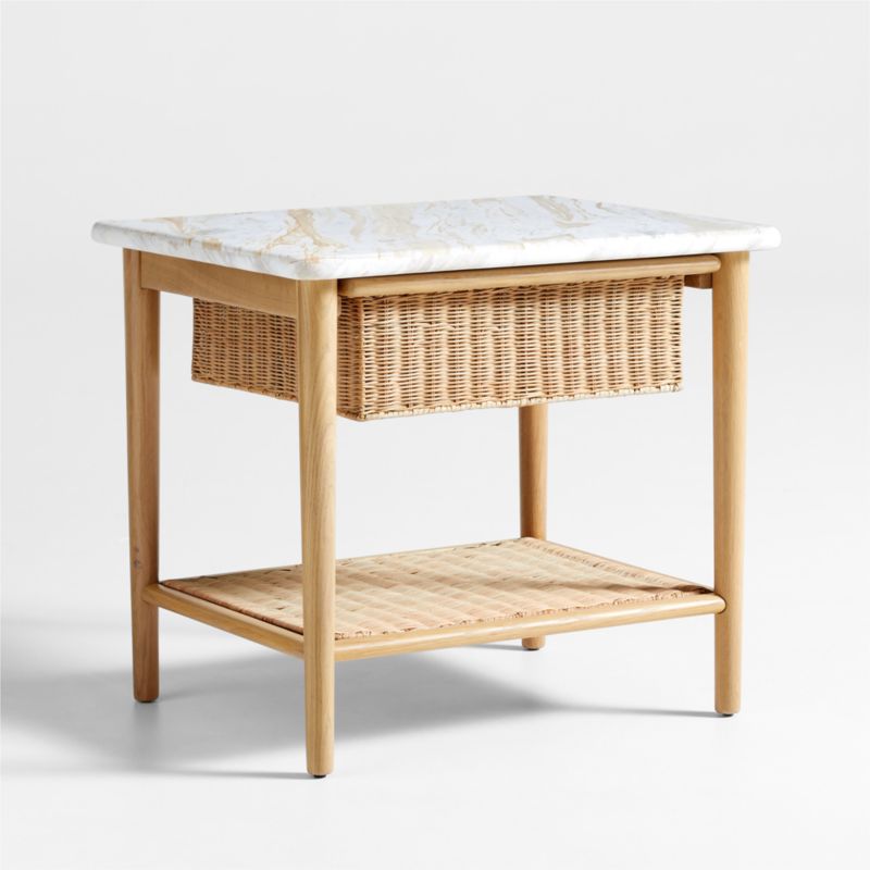 Aeree Natural Oak and Rattan Storage Side Table with Marble Top - image 6 of 13