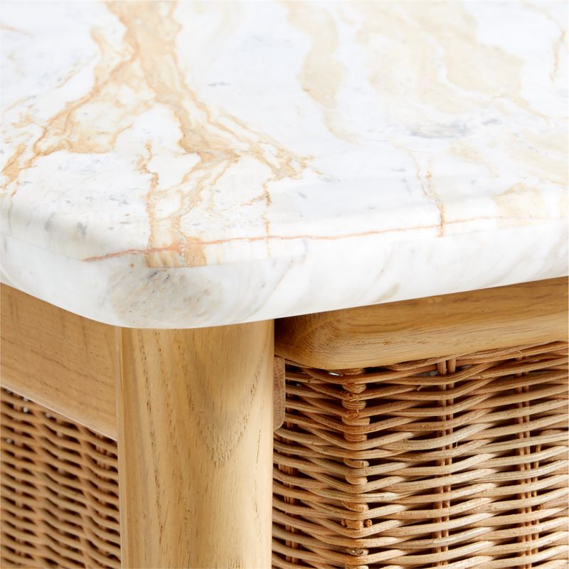 Aeree Natural Oak and Rattan Storage Side Table with Marble Top - image 11 of 13