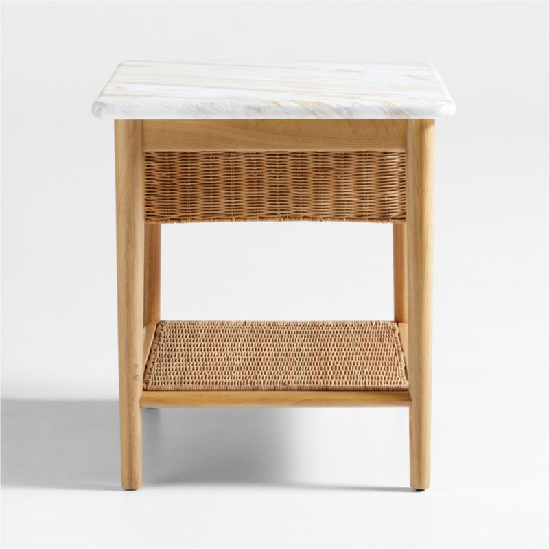 Aeree Natural Oak and Rattan Storage Side Table with Marble Top - image 9 of 13