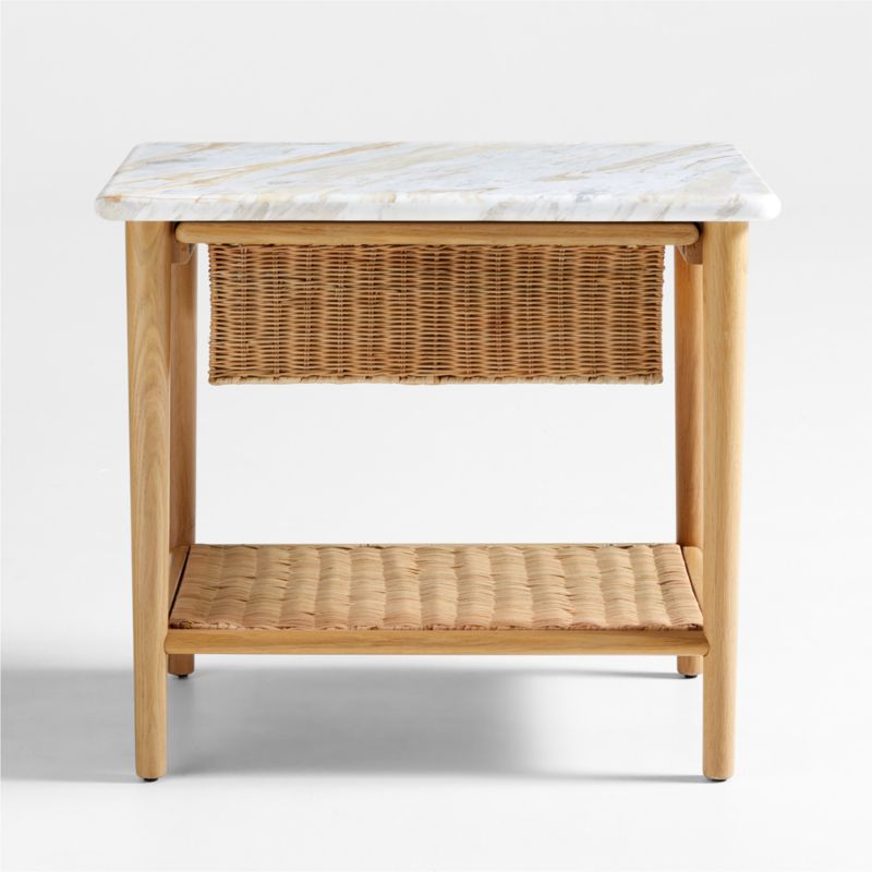 Aeree Natural Oak and Rattan Storage Side Table with Marble Top - image 0 of 13