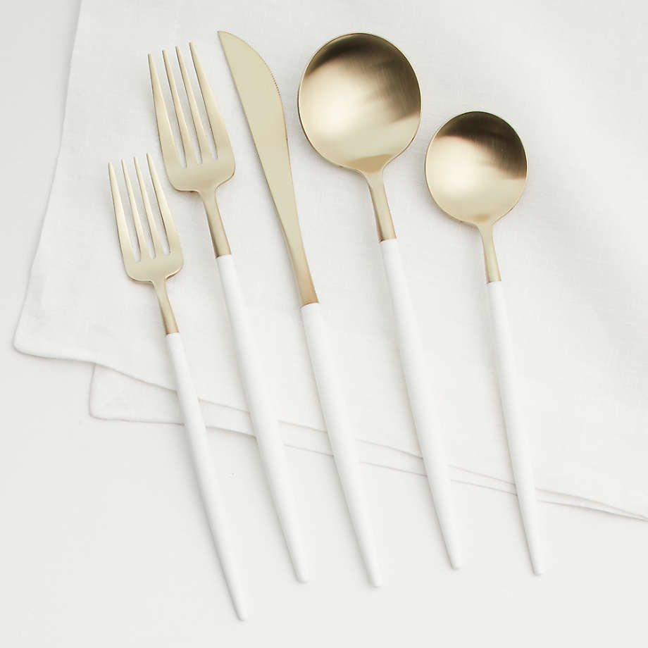 Dinnerware Sets 18/10 Stainless Steel Cutlery Set White Golden