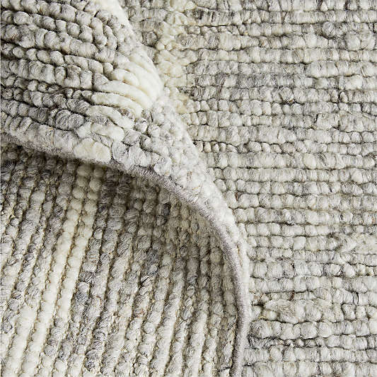 Agen Wool Handwoven Grid Light Grey Area Rug 12"x18" Swatch