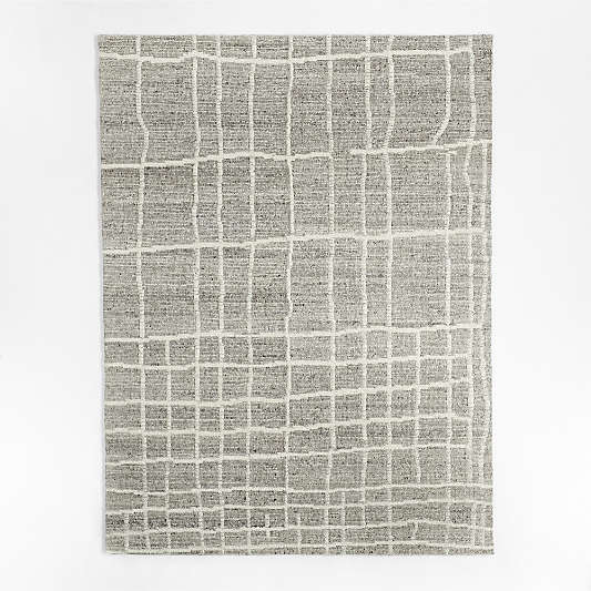 Agen Wool Grid Light Grey Area Rug 6'x9'