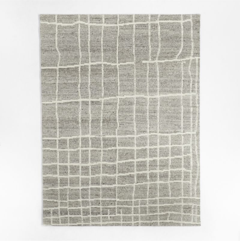 Agen Wool Grid Light Grey Area Rug 10'x14'