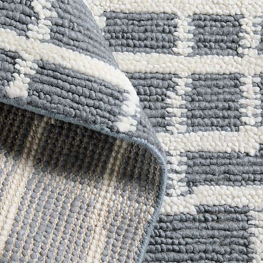 Agen Wool Handwoven Grid Blue Rug Swatch 12"x18"