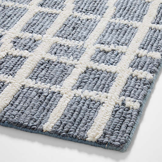 Agen Wool Grid Blue Area Rug 6'x9'