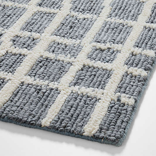 Agen Wool Grid Blue Area Rug