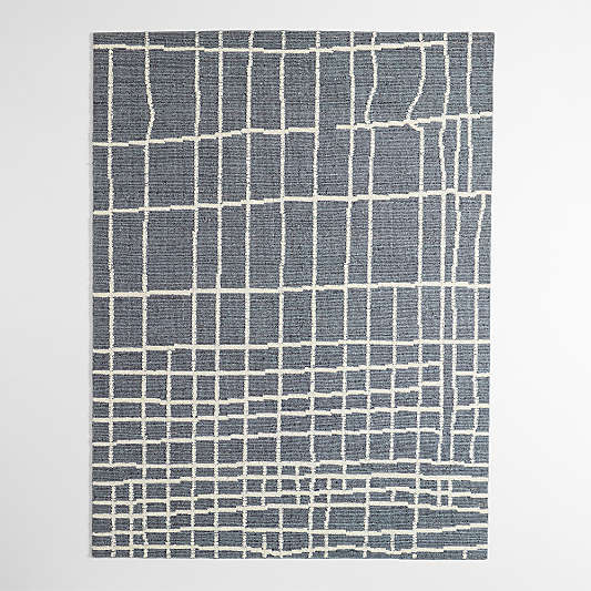 Agen Wool Handwoven Grid Blue Area Rug 9'x12'