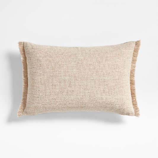 Agnes Woven Wool Blend Fringe Stripe 24"x16" Arctic Ivory Throw Pillow Cover