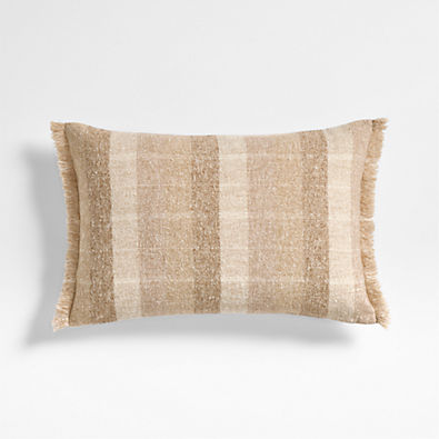 View Agnes Woven Wool Blend Fringe Stripe 24"x16" Arctic Ivory Throw Pillow with Down-Alternative Insert details