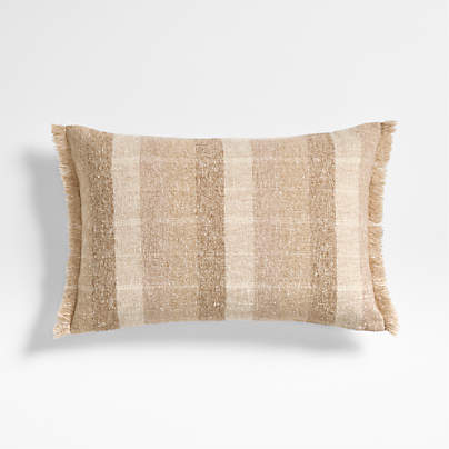 Agnes Woven Wool Blend Fringe Stripe 24"x16" Arctic Ivory Throw Pillow with Feather Insert