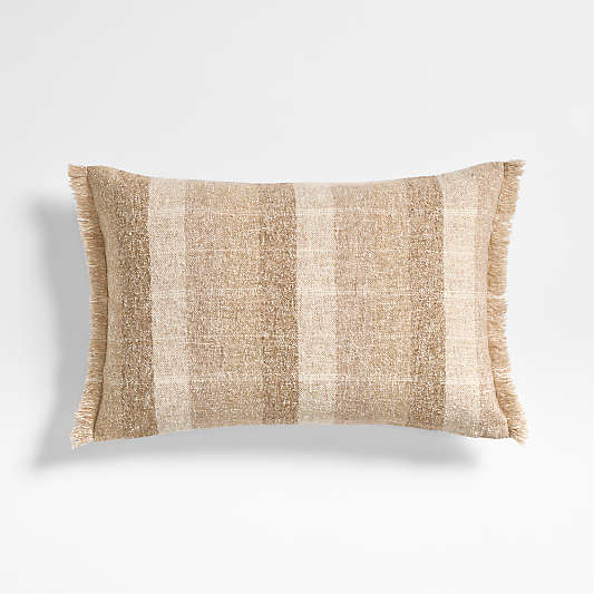 Agnes Woven Wool Blend Fringe Stripe 24"x16" Arctic Ivory Throw Pillow