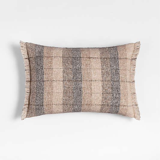 Agnes Woven Wool Blend Fringe Stripe 24"x16" Deep Indigo Throw Pillow with Feather Insert