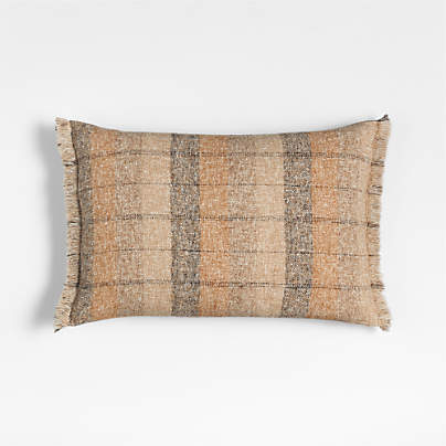 Agnes Woven Wool Blend Fringe Stripe 24"x16" Moroccan Ocher Throw Pillow with Feather Insert