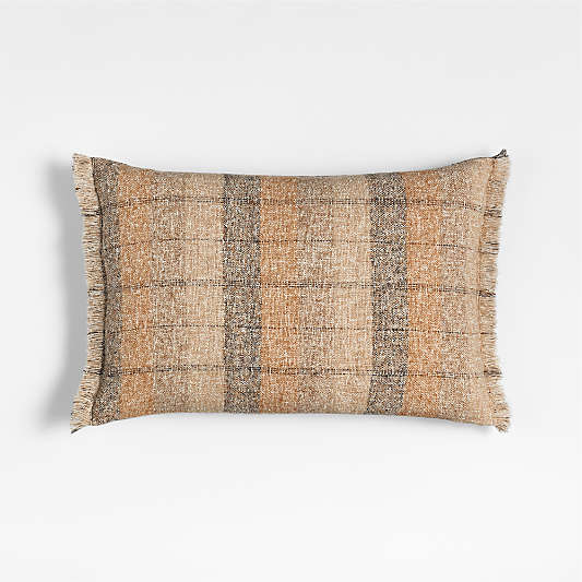Agnes Woven Wool Blend Fringe Stripe 24"x16" Moroccan Ocher Throw Pillow Cover