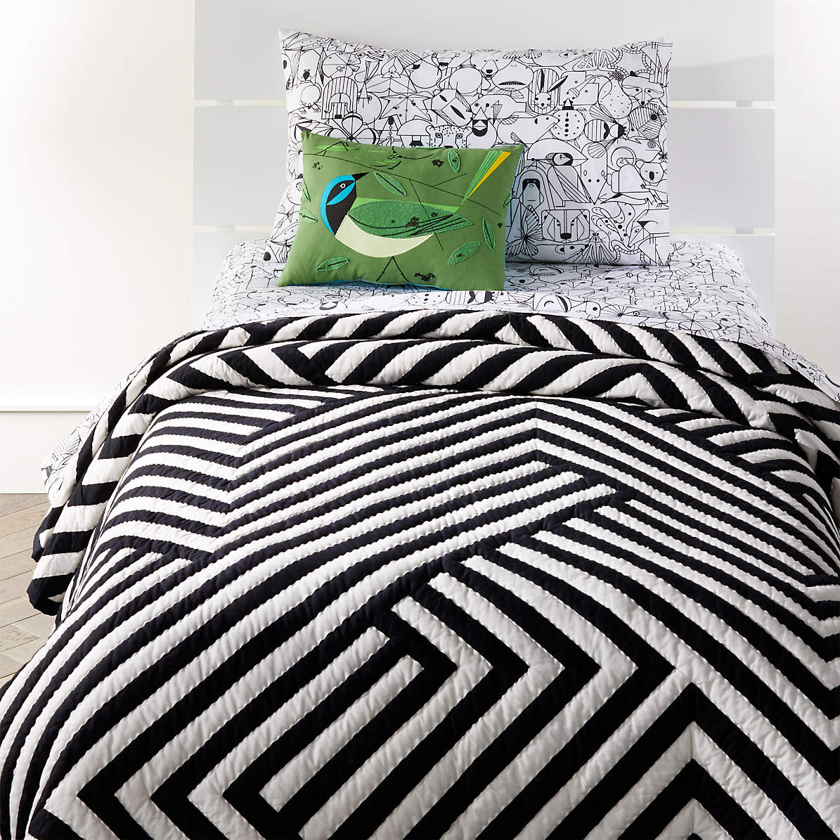 White Geometric Kids Twin Quilt, Black And White Twin Bed Comforter Sets